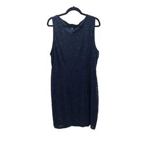 Candalite Womens Blue Sequins Sleeveless Lace Shift Sheath Dress Size 2X